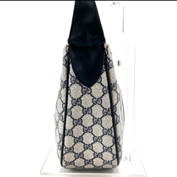 Vintage GUCCI Crossbody Bag GG Sherry Line PVC Leather Navy Shoulder Authentic - Picture 10 of 12